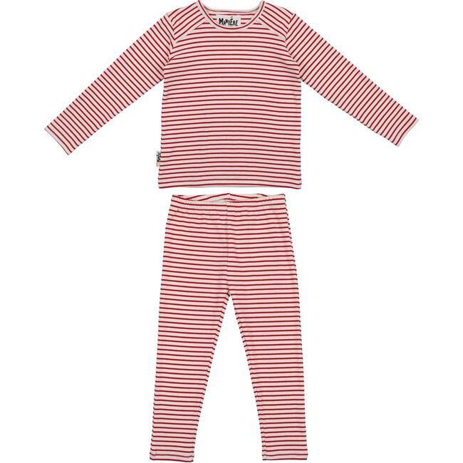 Directional Striped Raglan Sleeve Top & Pant Set, Strawberry
