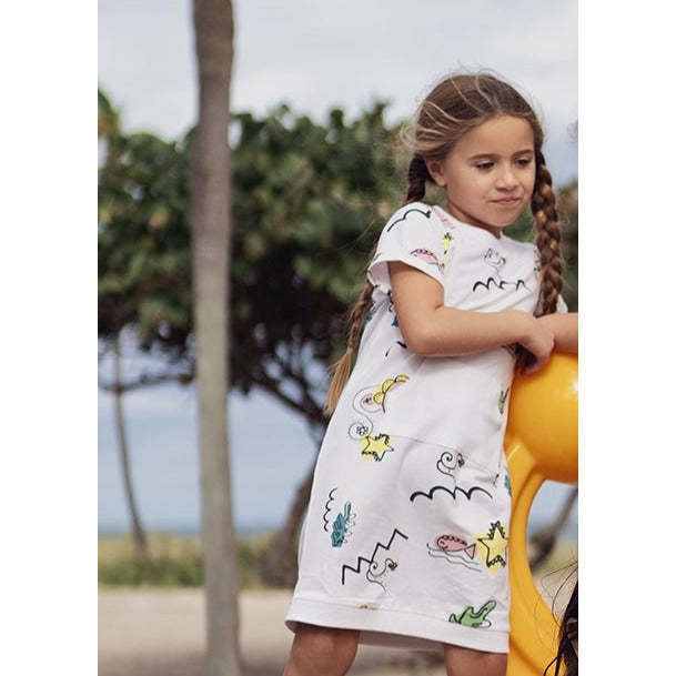 Coloring Book Short Sleeve Dress, White - Dresses - 3