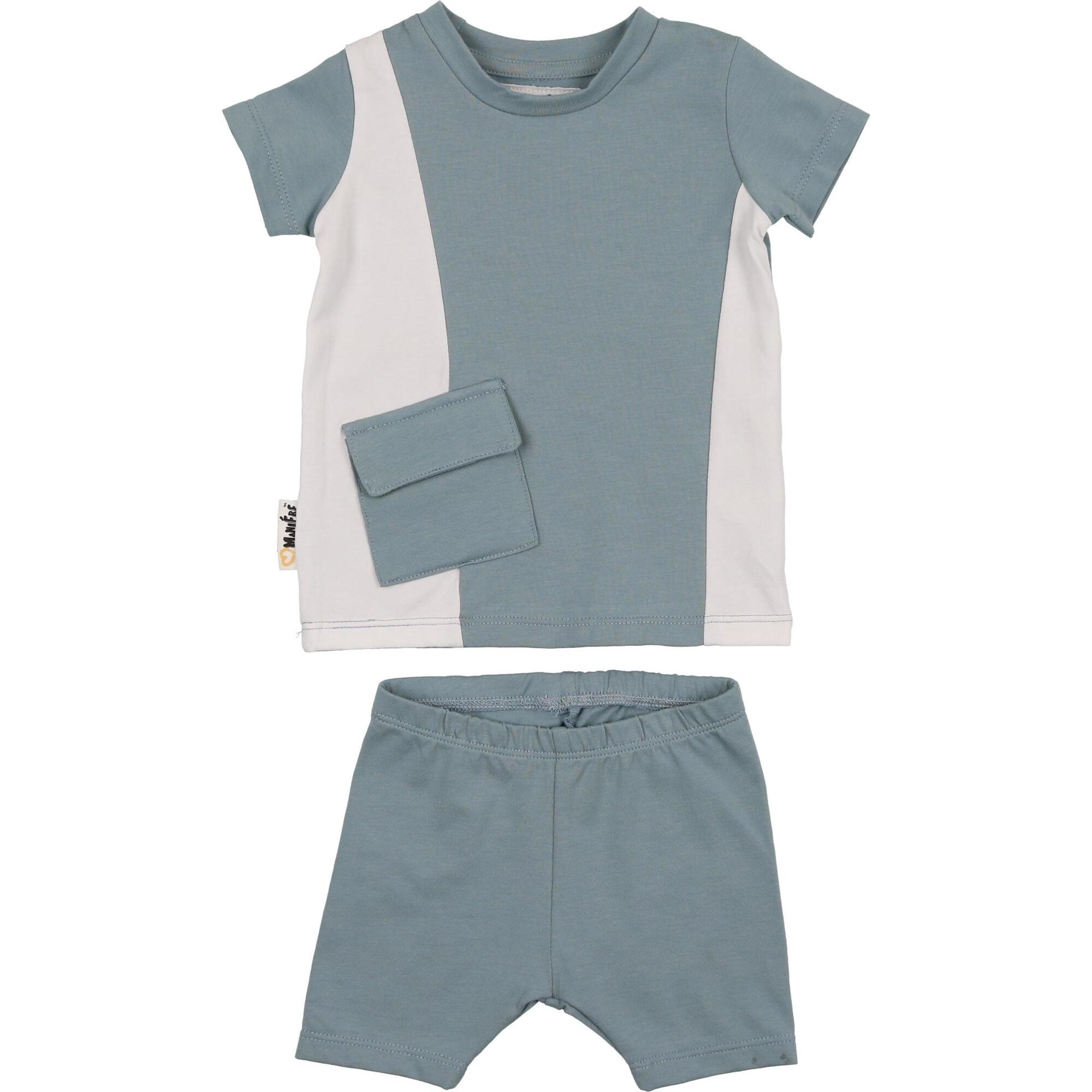 Color-Block Pocket Tee & Short Set, Sage & White - Mixed Apparel Set - 1