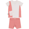 Color-Block Pocket Tee & Short Set, White & Coral - Mixed Apparel Set - 1 - thumbnail