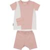 Color-Block Pocket Tee & Short Set, Mauve & White - Mixed Apparel Set - 1 - thumbnail