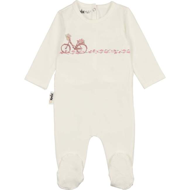 Flower Bike Print Footie, White