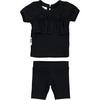 Chest Ruffle 2-Piece Top & Short Set, Black - Mixed Apparel Set - 1 - thumbnail