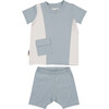Color-Block Pocket Tee & Short Set, White & Denim Blue - Mixed Apparel Set - 1 - thumbnail