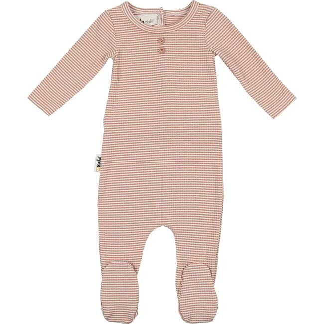 Button Striped Footie, Taupe