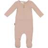 Button Striped Footie, Taupe - Footie Pajamas - 1 - thumbnail