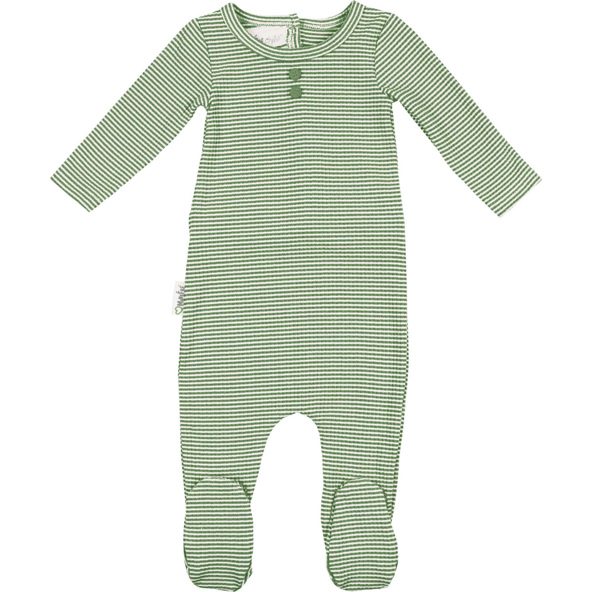 Button Striped Footie, Olive - Footie Pajamas - 1