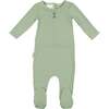 Button Striped Footie, Olive - Footie Pajamas - 1 - thumbnail