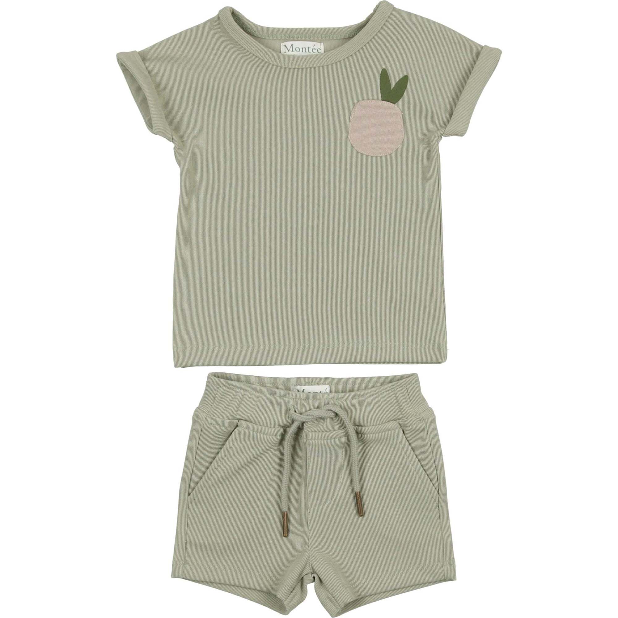 Boys Ribbed Berry Applique Tee & Short Set, Sage - Mixed Apparel Set - 1