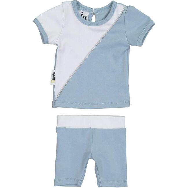 Diagonal Cording 2-Piece Top & Short Set, Blue