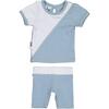 Diagonal Cording 2-Piece Top & Short Set, Blue - Mixed Apparel Set - 1 - thumbnail