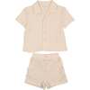 Boys Printed Gauze Collared Shirt & Short Set, Cream - Mixed Apparel Set - 1 - thumbnail