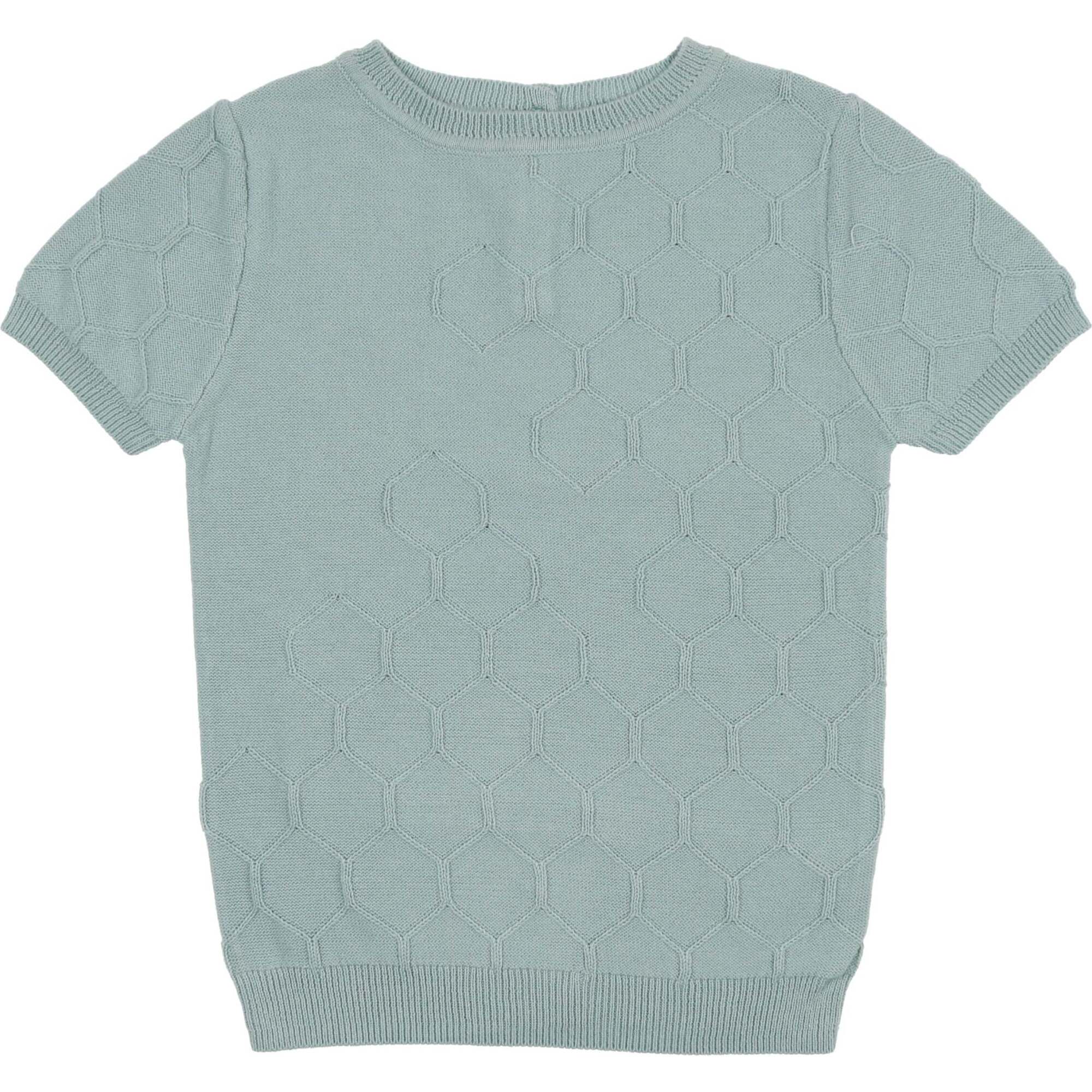 Boys Honeycomb Knit Shirt, Aqua - Shirts - 1
