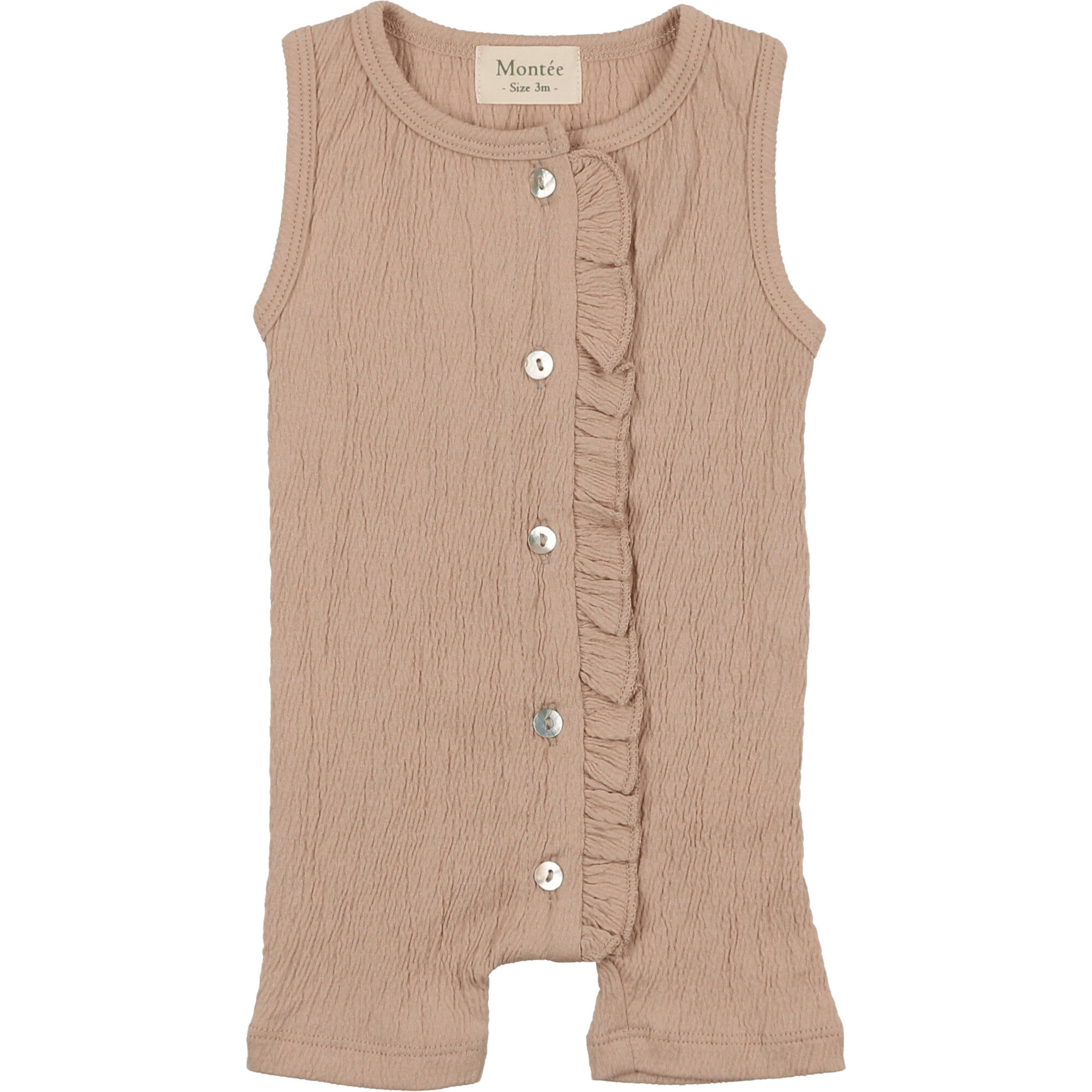 Cotton Gauze Ruffle Romper, Sand - Onesies - 1
