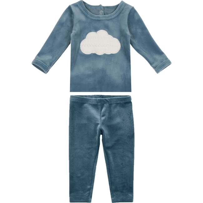 Cozy 2-Piece Velvet Cloud Applique Top & Pant Set, Blue