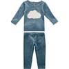 Cozy 2-Piece Velvet Cloud Applique Top & Pant Set, Blue - Mixed Apparel Set - 1 - thumbnail