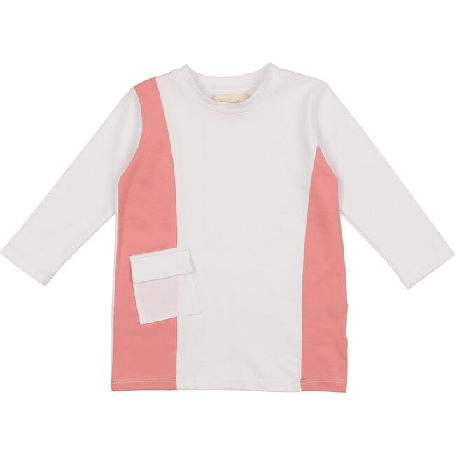 Colorblock Pocket 3-Quarter Sleeves Tee, Mauve & White - Shirts - 4