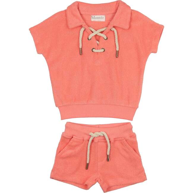 Beach Terry Pullover Top & Short Set, Coral