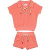 Beach Terry Pullover Top & Short Set, Coral - Mixed Apparel Set - 1 - thumbnail