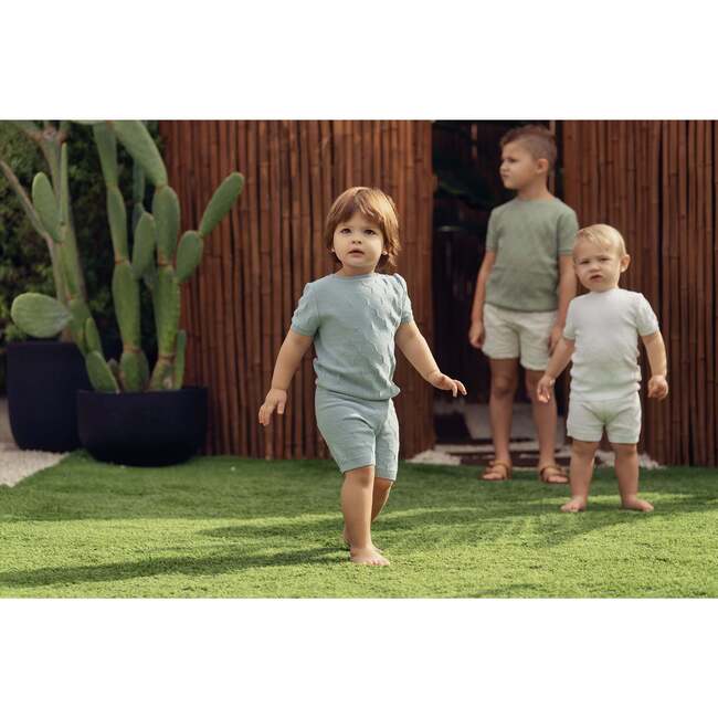 Boys Honeycomb Knit 2-Piece Top & Short Set, Sage - Mixed Apparel Set - 4