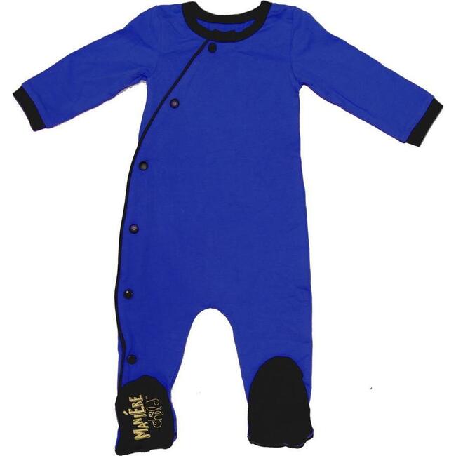 Baby Cotton Kimono Footie, Blue & Black