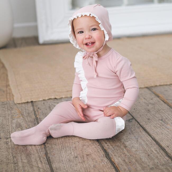 Arc Ruffle Footie, Salmon & White - Footie Pajamas - 2