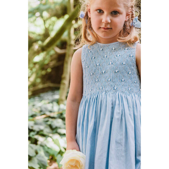 Rose Sleeveless Smocked Dress, Blue - Dresses - 4
