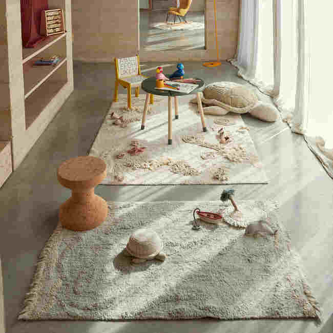 Waves Washable Rectangle Play Rug, Natural Blue - Rugs - 2