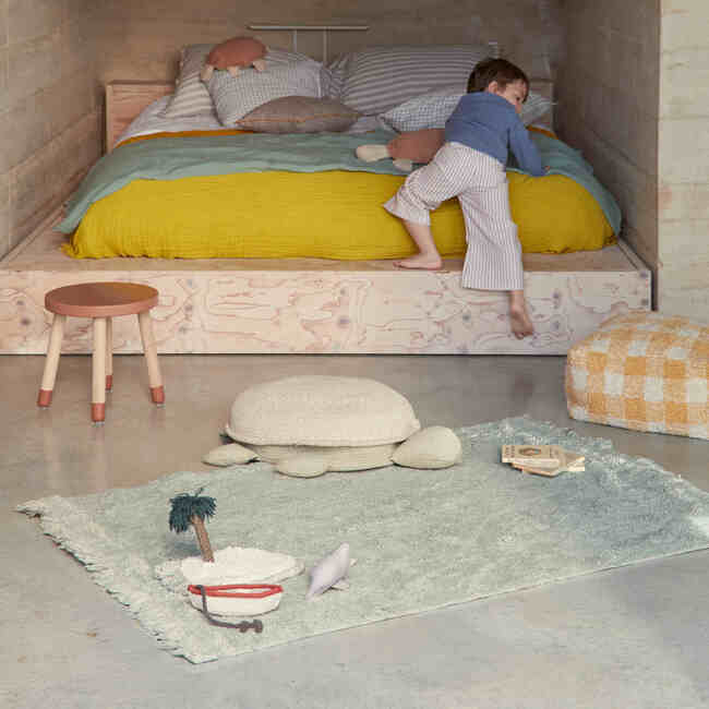 Waves Washable Rectangle Play Rug, Natural Blue - Rugs - 4