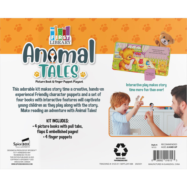 First Library: Animal Tales W/ Interactive Board Books & Finger Puppets - Craft Kits - 5