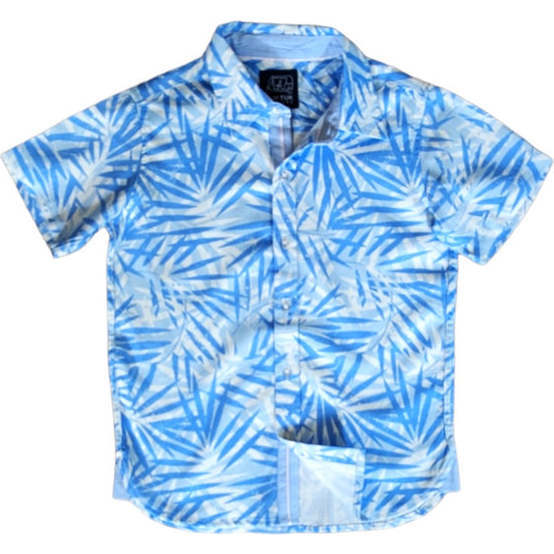 Tropical Palms Blue Short Sleeve Shirt
