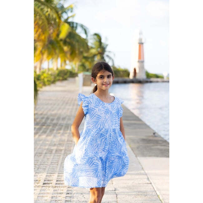 Tropical Palms Blue Summer Tier Dress - Dresses - 3