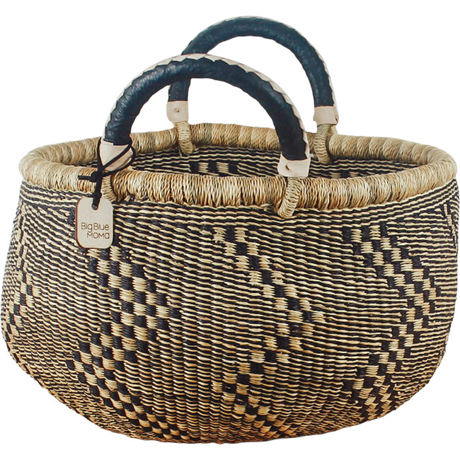 Big Blue Moma Bolga Basket, Large Round 2 Handle Patterned