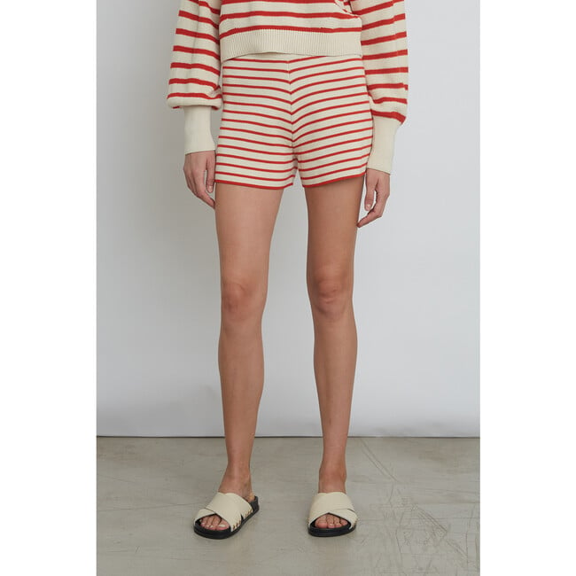 Women's Lea Double-Knit Stripe Short, Ivory & Tomato - Shorts - 3