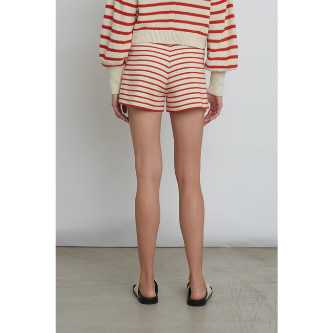 Women's Lea Double-Knit Stripe Short, Ivory & Tomato - Shorts - 4