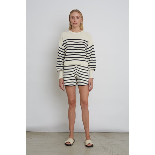 Women's Lea Double-Knit Stripe Short, Ivory & Navy - Shorts - 2