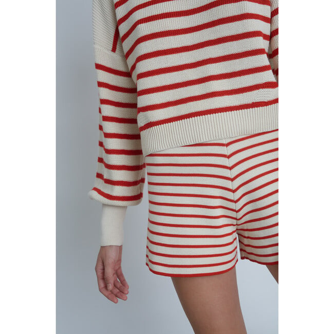 Women's Lea Double-Knit Stripe Short, Ivory & Tomato - Shorts - 5