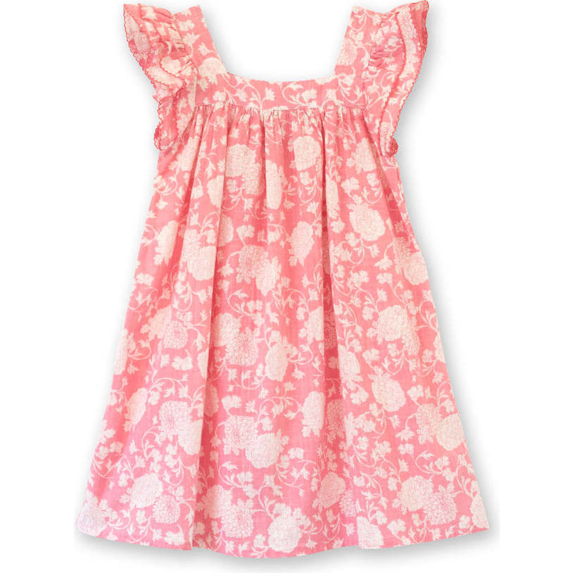 Girls Square Neck Dress, Pink and White Floral - Dresses - 1