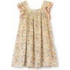 Girls Square Neck Dress, Orange and Blue Floral - Dresses - 1 - thumbnail