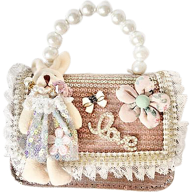 Pink Bunny on Sparkle Lace Trimmed Purse