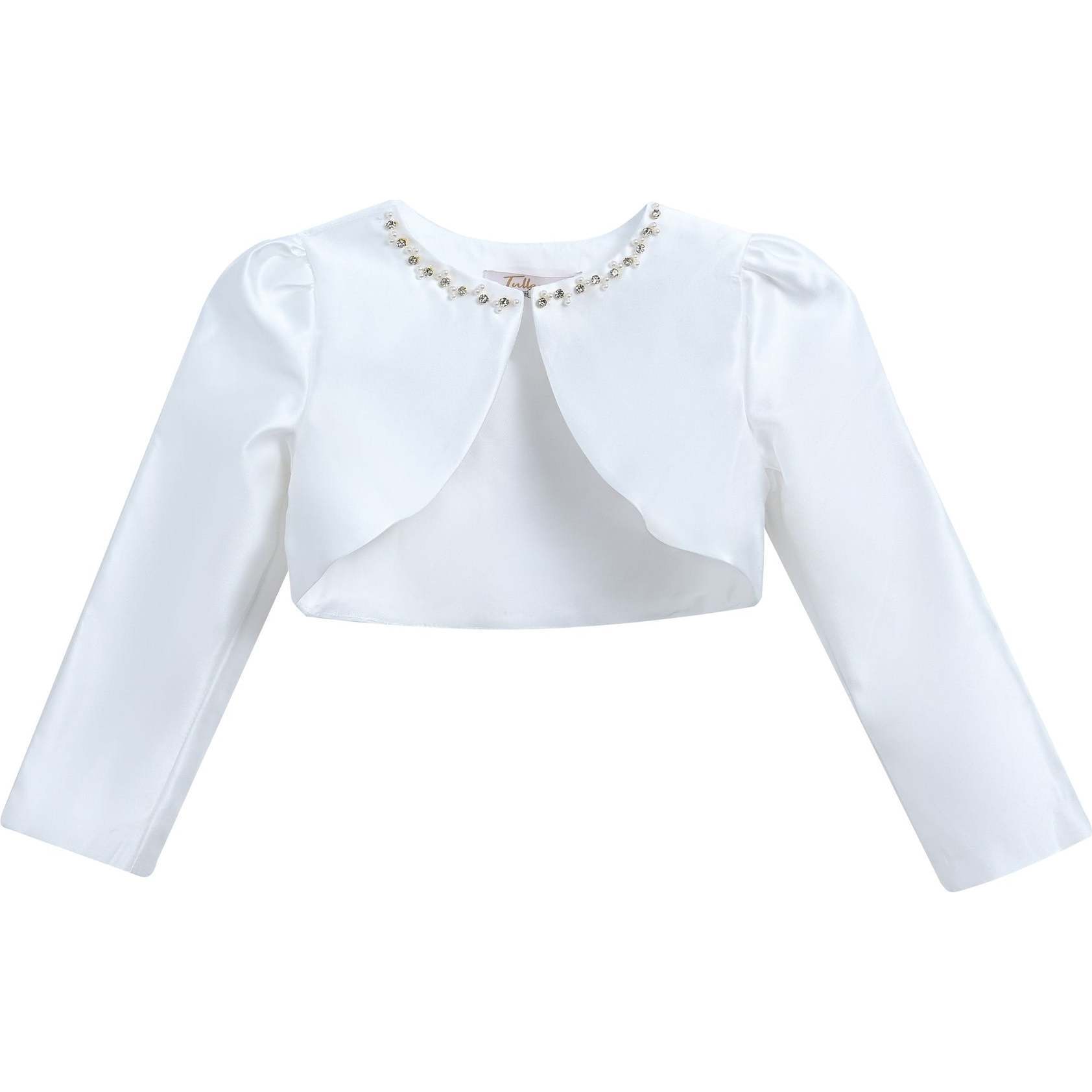 Cropped Satin Cardigan, White - Cardigans - 1