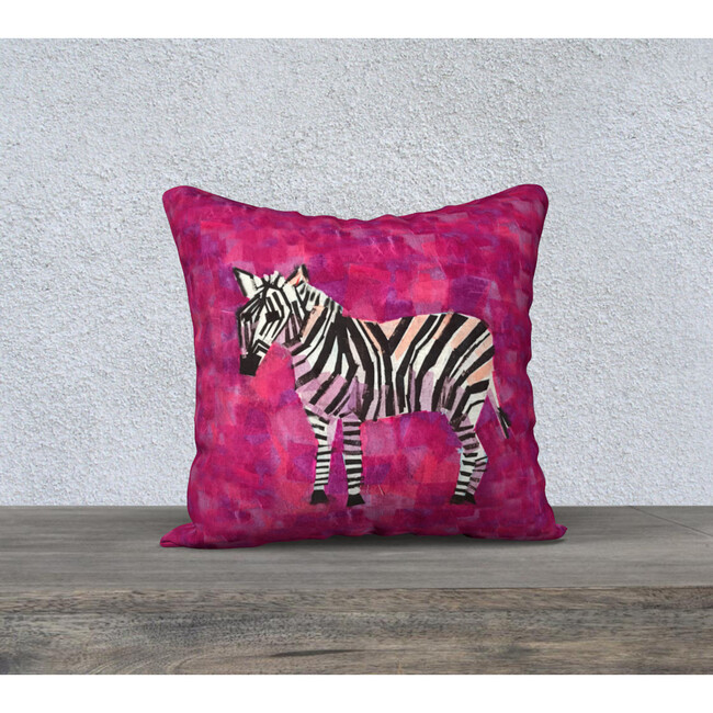 Velveteen Zebra Pillow 18x18, Pink - Decorative Pillows - 2