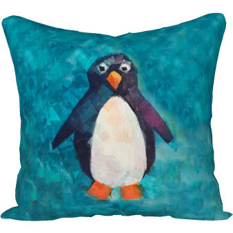 Velveteen Penguin Pillow 18x18, Turquoise
