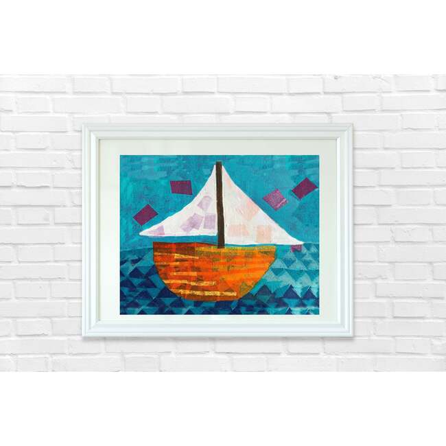 Sailboat Print 11x14 Horizontal Frame, Blue - Wall Décor - 2