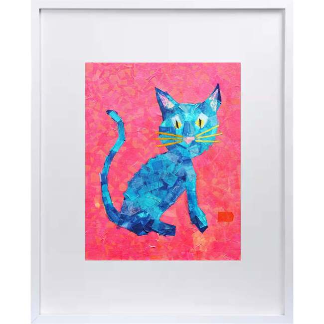 Mischievous Cat Print 8x10 Vertical Frame, Blue & Pink