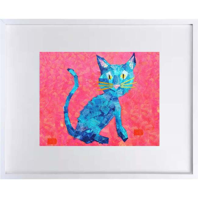 Mischievous Cat Print 8x10 Horizontal Frame, Blue & Pink