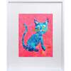 Mischievous Cat Print 11x14 Vertical Frame, Blue & Pink - Wall Décor - 1 - thumbnail