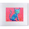Mischievous Cat Print 11x14 Horizontal Frame, Blue & Pink - Wall Décor - 1 - thumbnail