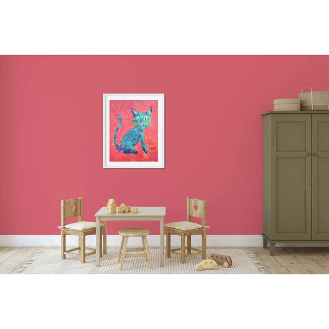 Mischievous Cat Print 11x14 Vertical Frame, Blue & Pink - Wall Décor - 2