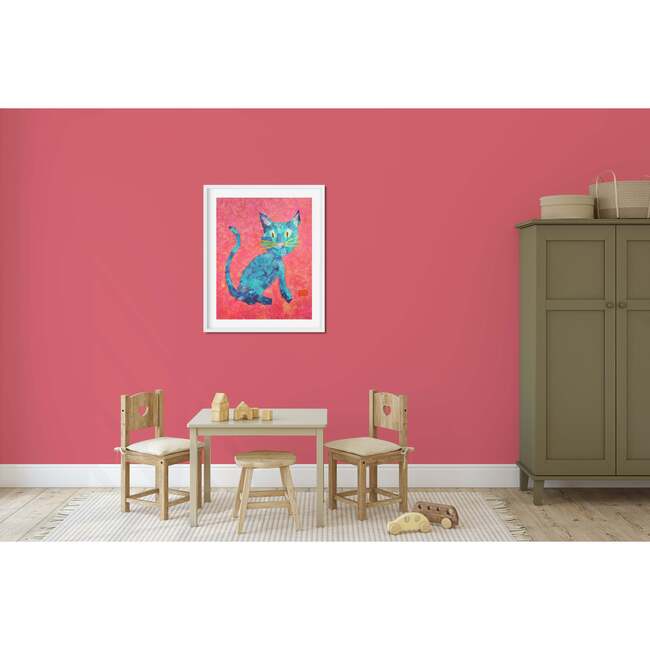 Mischievous Cat Print 11x14 Horizontal Frame, Blue & Pink - Wall Décor - 2